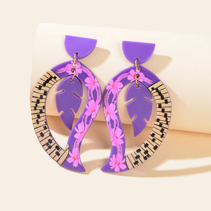Purple Acrylic Feather Shape Earrings Statement Jewelry Party Costume Accessory-0
