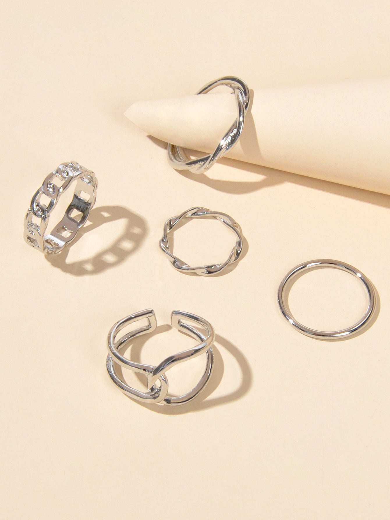 Minimalist Punk 5 pcs Trendy Gold Silver Stackable Multiple Midi Finger Ring Set-0