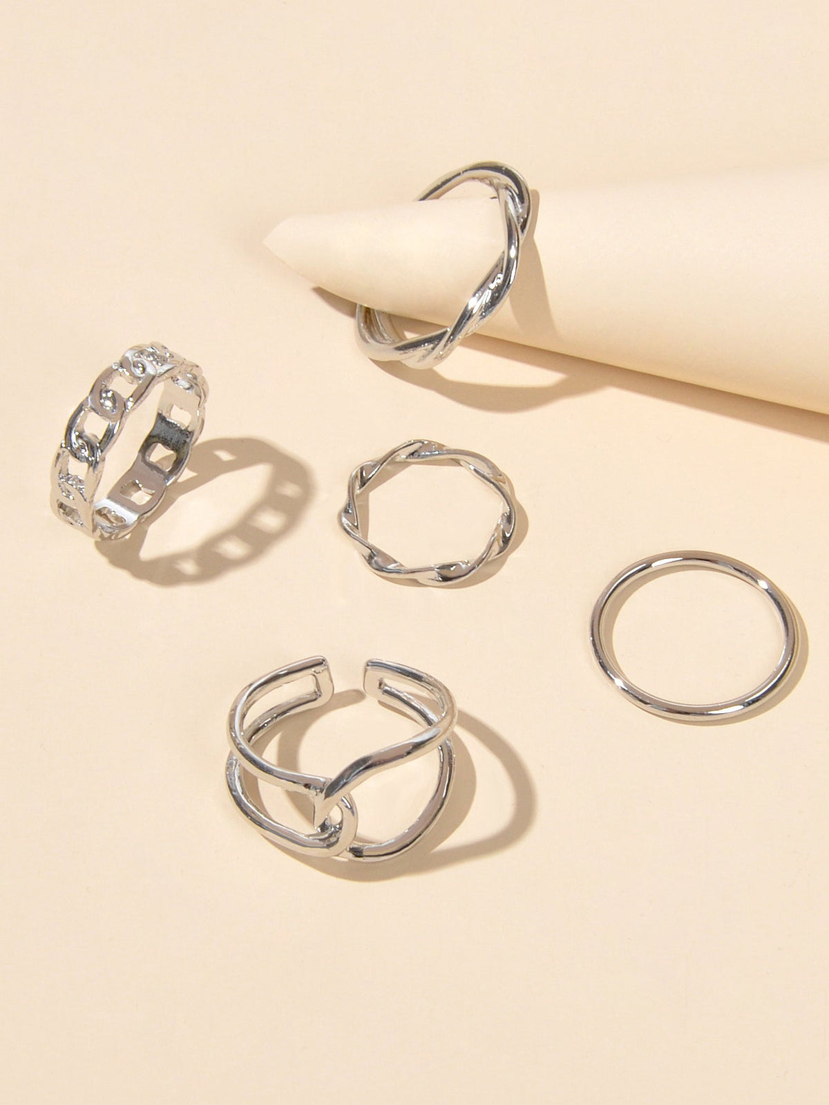 Minimalist Punk 5 pcs Trendy Gold Silver Stackable Multiple Midi Finger Ring Set-0
