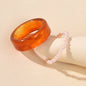 2pcs Pearl Elastic Resin Transparent Trendy Chunky Multiple Rings Bulk Pack Gift-0