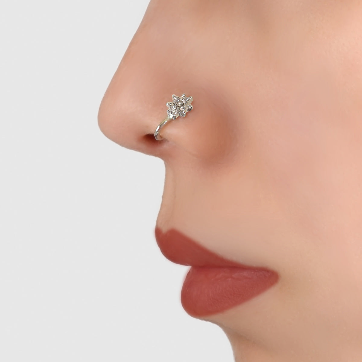 Nose Cuff Fake Helix Non Piercing Ring Rhinestone Decor Flower Body Jewellery-0