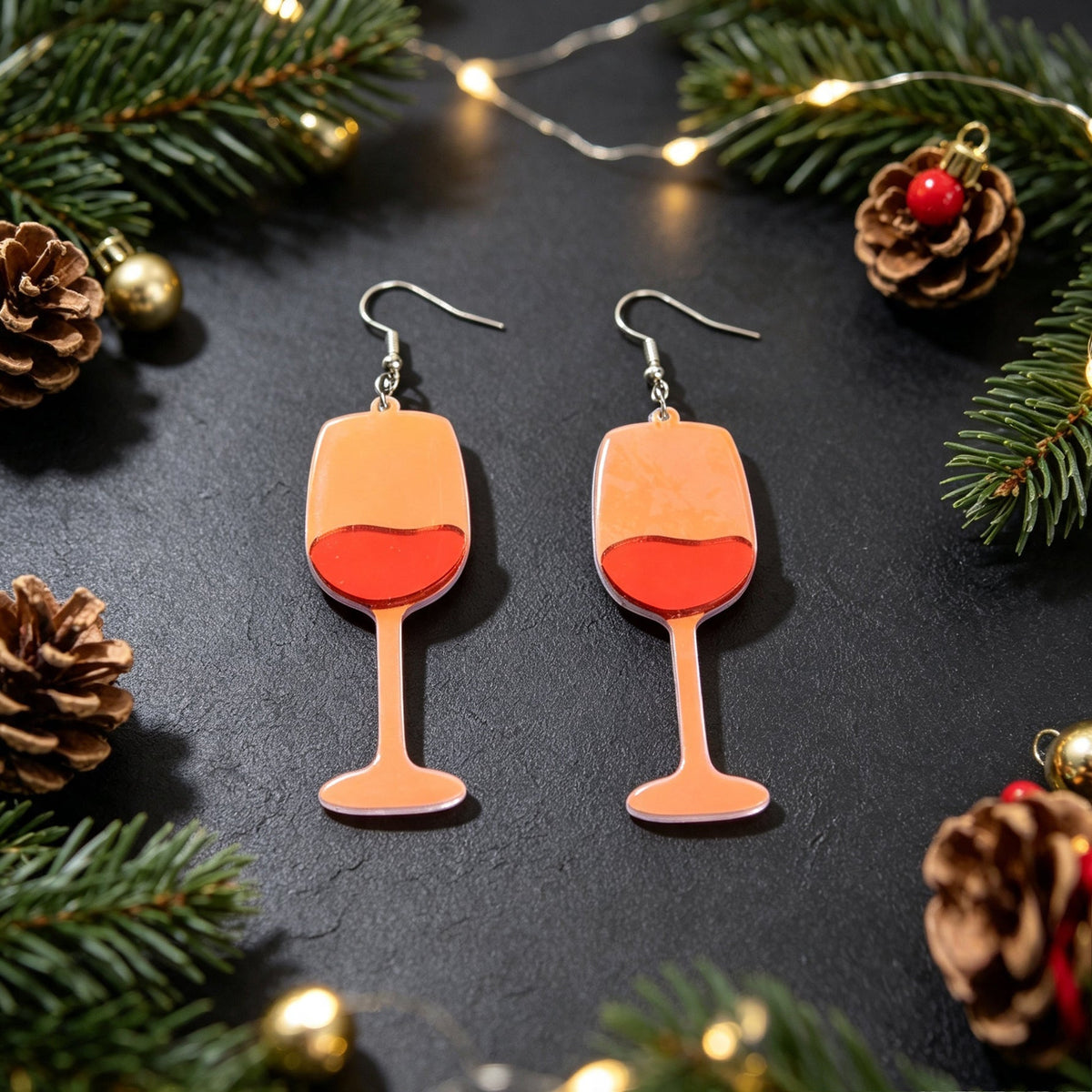 Fun Red Wine Cup Acrylic Dangle Earrings Christmas Party Bar Holiday Jewelry-1