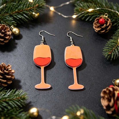 Fun Red Wine Cup Acrylic Dangle Earrings Christmas Party Bar Holiday Jewelry-1