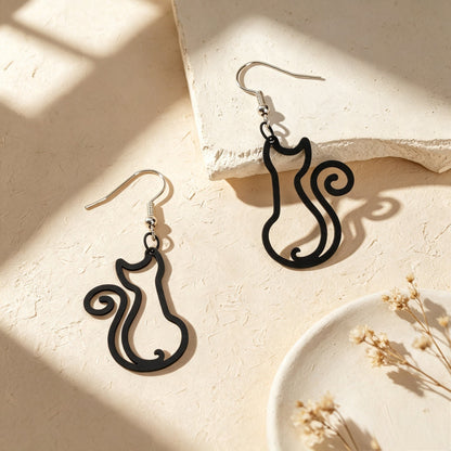 Hollow Cat Dangle Earrings Cute Animal Theme Accessory Minimalist Daily Party Jewelry Gift-2