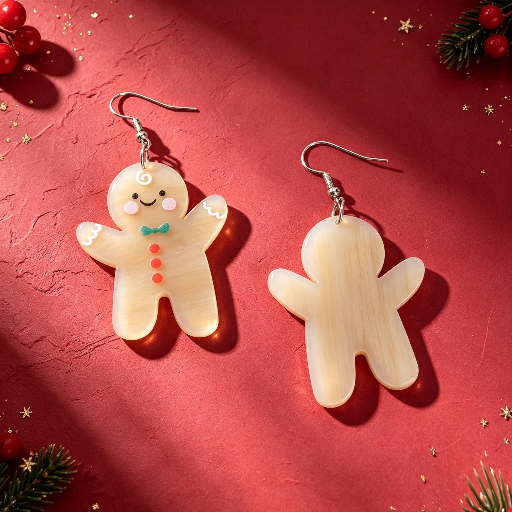 Cartoon  Christmas Gingerbread Man Drop Earrings Holiday Cute Sweet Jewelry-1