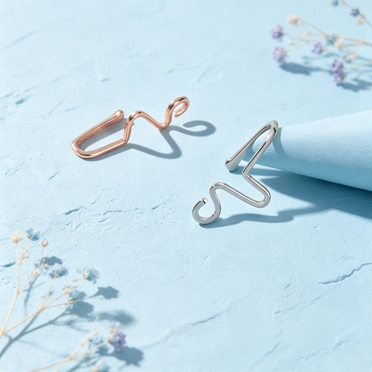 2pcs Dainty Summer Beach Zigzag Ear Cuffs No Piercing Silver Cartilage Ear Clips-1