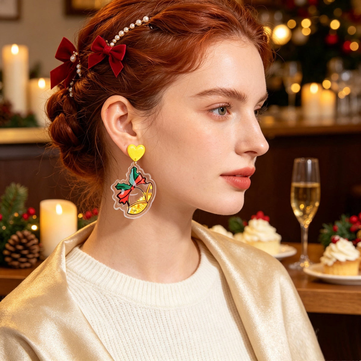 Christmas Heart lovely Star Bell Dangle Earrings Acrylic Xmas Party Jewelry Gift-1