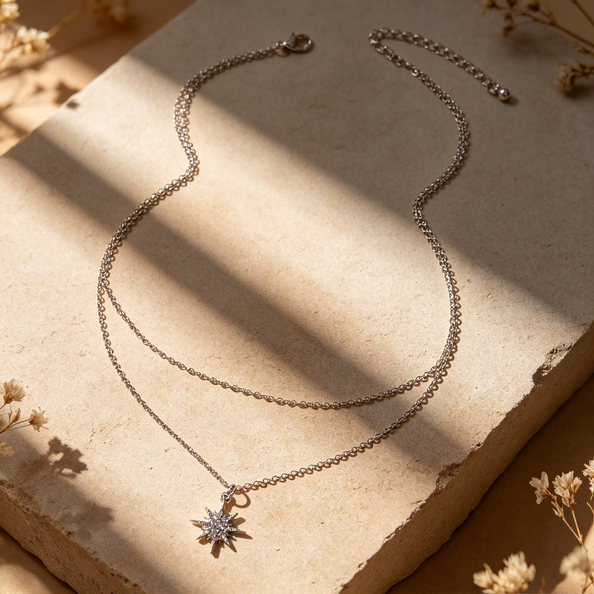 Silver Multi‑Chain Crystal Star Pendant Necklace Fashion Layered Jewellery Gift-2