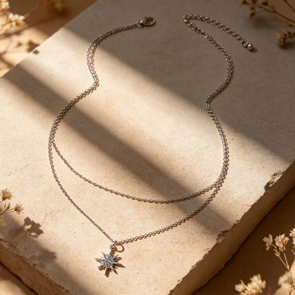 Silver Multi‑Chain Crystal Star Pendant Necklace Fashion Layered Jewellery Gift-2