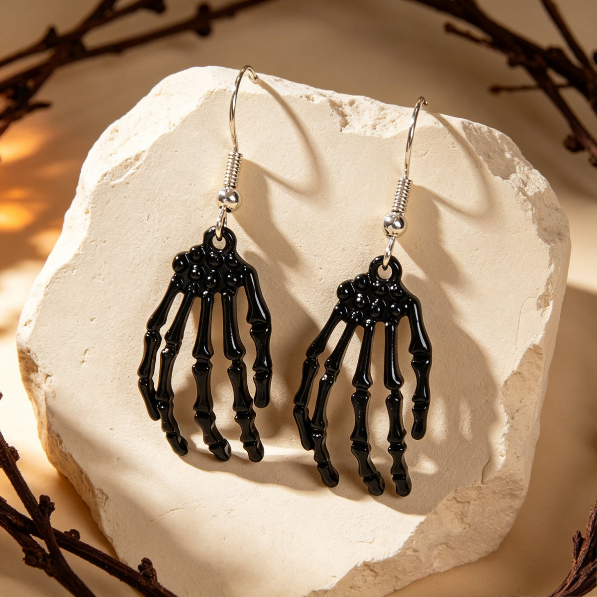 Black Skeleton Ghost Hand Dangle Earrings Gothic Halloween Cosplay Accessories Punk Rock Music Festival Jewelry-1