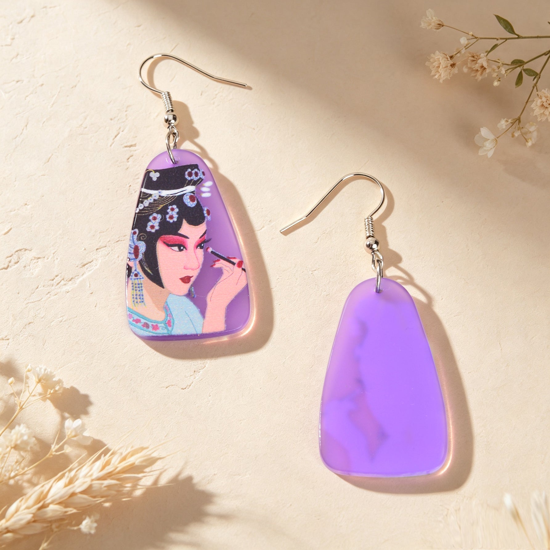 Chinese Opera Figure Purple Acrylic Drop Earrings Party Gift Giving Photoshoot Jewelry-1