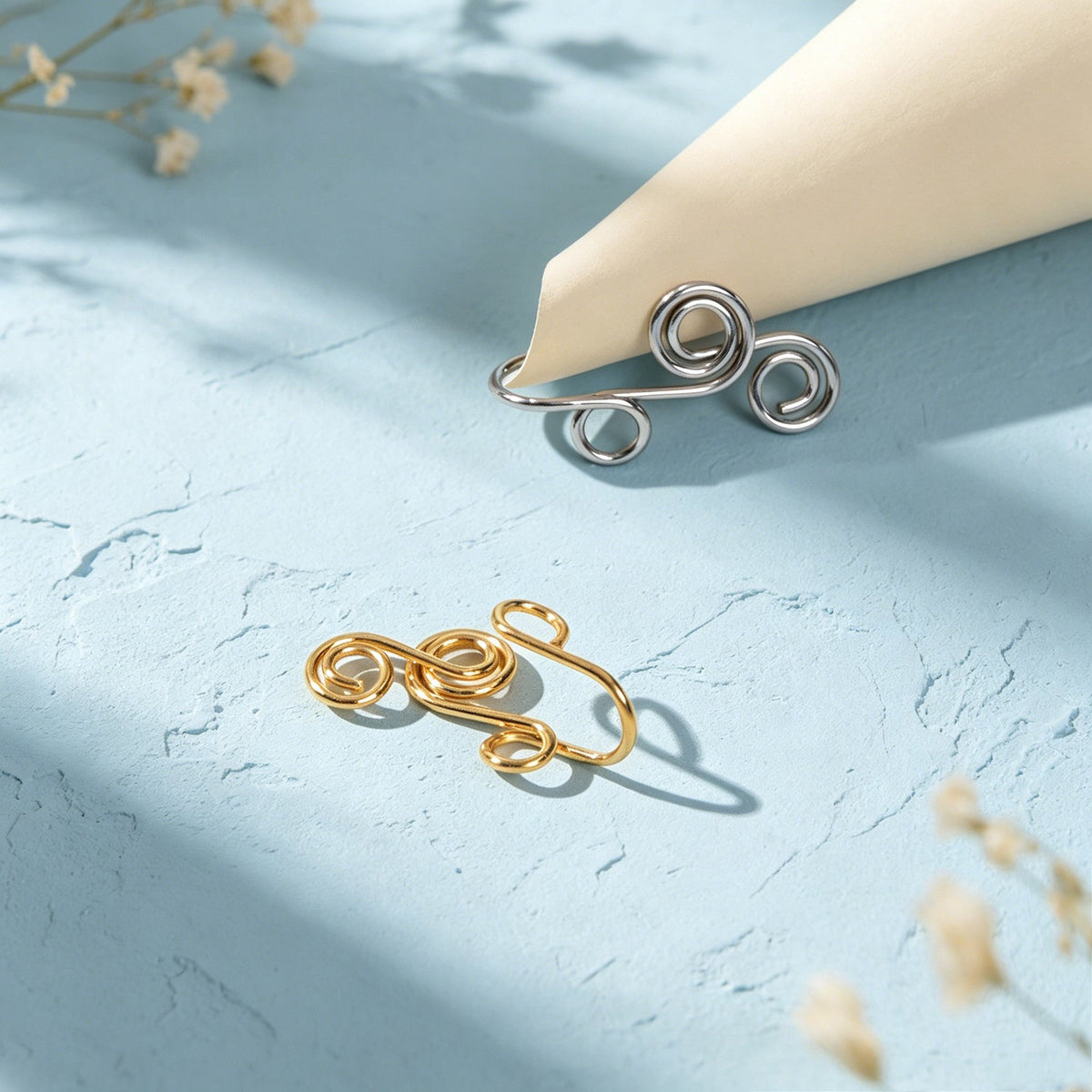 2pcs Minimalist Gold Silver Handmade Wire Triple Spiral Geometric Ear Clip Cuff-1