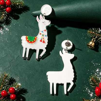 Cute Cartoon Llama Christmas Dangle Earrings Animal Festive Xmas Holiday Jewelry-1