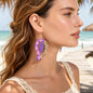Boho Piano Key Floral Pattern Purple Acrylic Leaf Dangle Earrings Party Vacation Photoshoot Jewelry-0