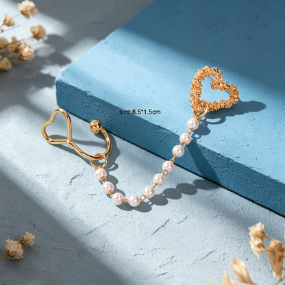 1 pc Gold Heart Imitation Pearl Chain Ear Cuff Climber Earring Romantic Dating Jewelry Festival Gift-1