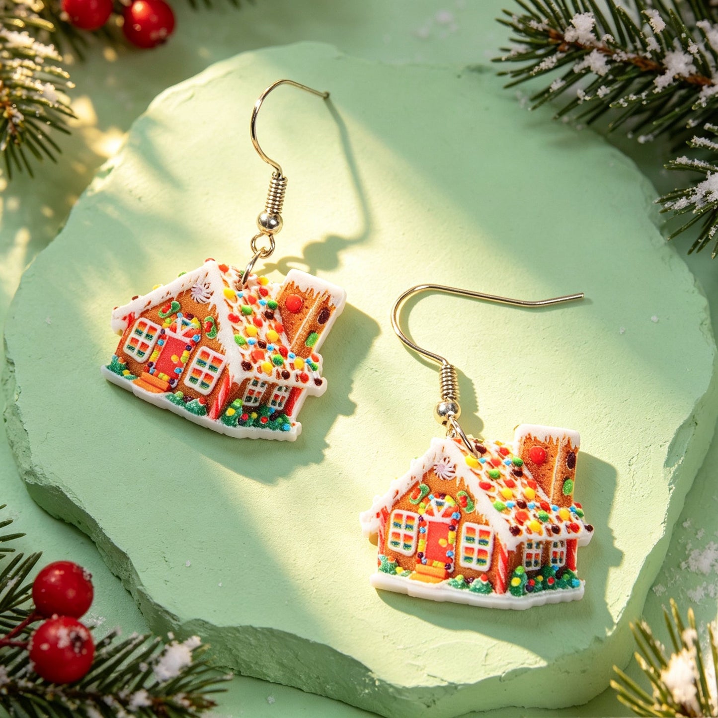 Christmas Colorful Gingerbread House Acrylic Dangle Earrings Cute Holiday Party Gathering Jewelry Gift-1