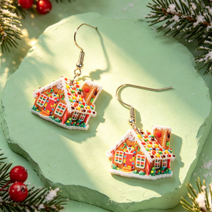 Christmas Colorful Gingerbread House Acrylic Dangle Earrings Cute Holiday Party Gathering Jewelry Gift-1