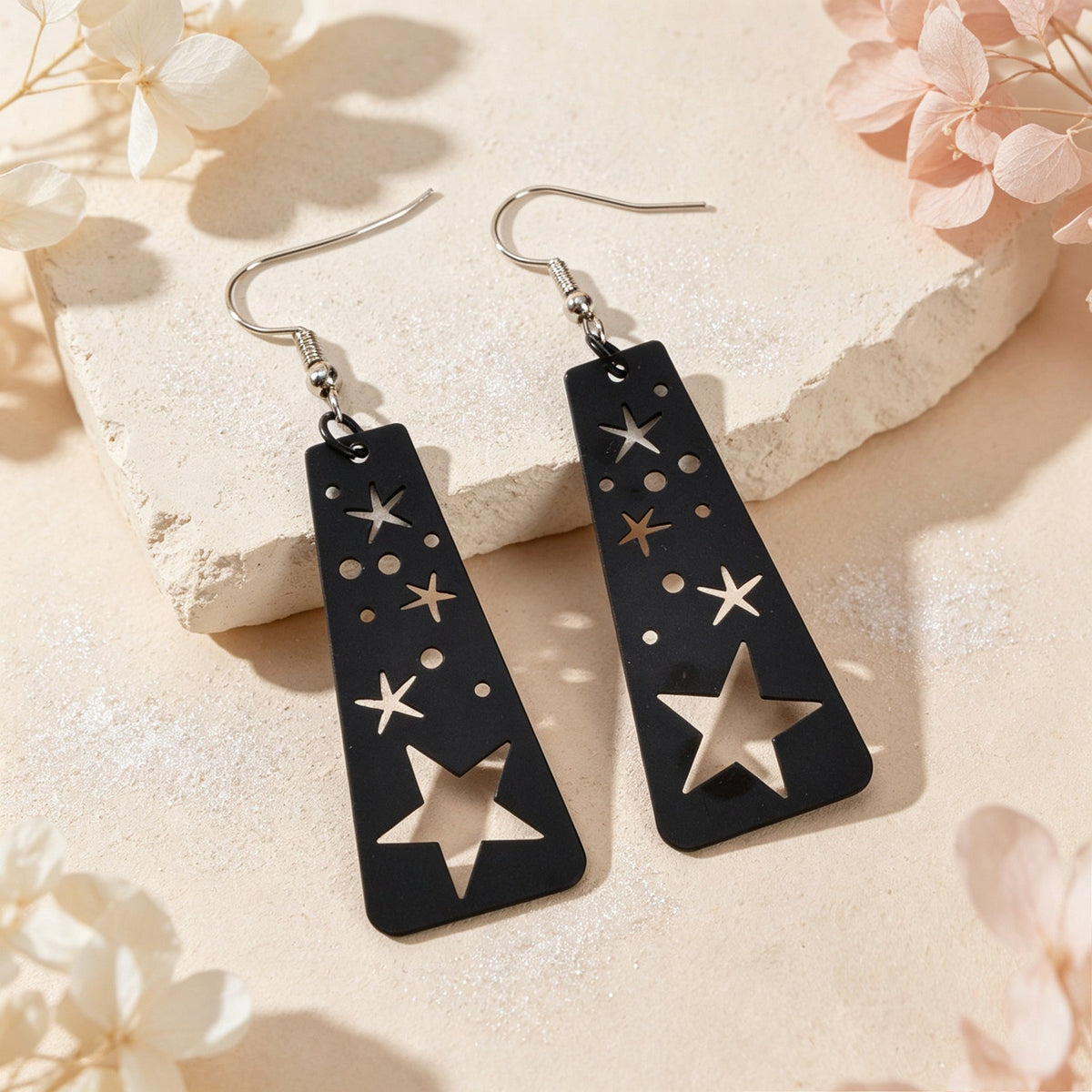 Gothic Black Starry Sky Dangle Earrings Unique Hollow Geometric Design Halloween Jewelry-2