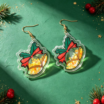 Glitter Christmas Bell Acrylic Dangle Earrings Star Bow Decor Cute Festive Gathering Jewelry Gift-2