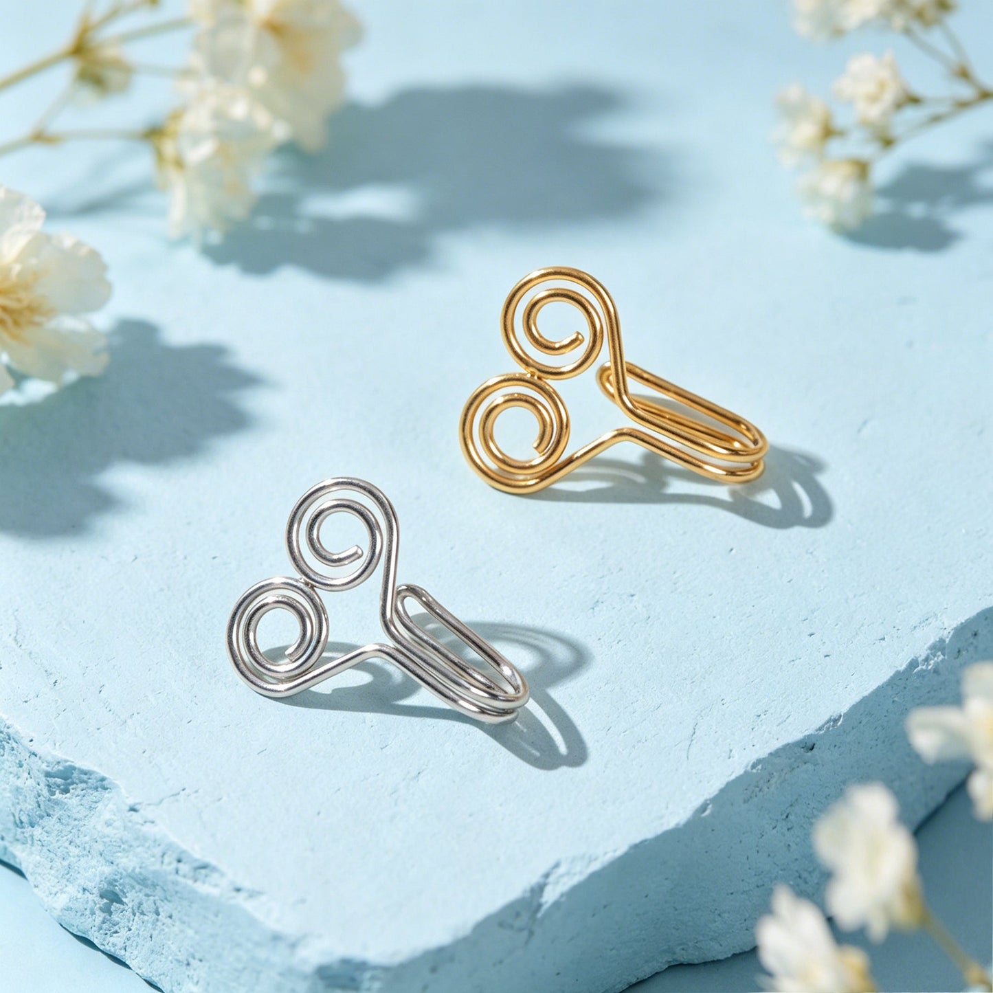Minimalist Gold Silver Double Spiral Wire Ear Cuffs No Piercing Clip On Ear Clip-1