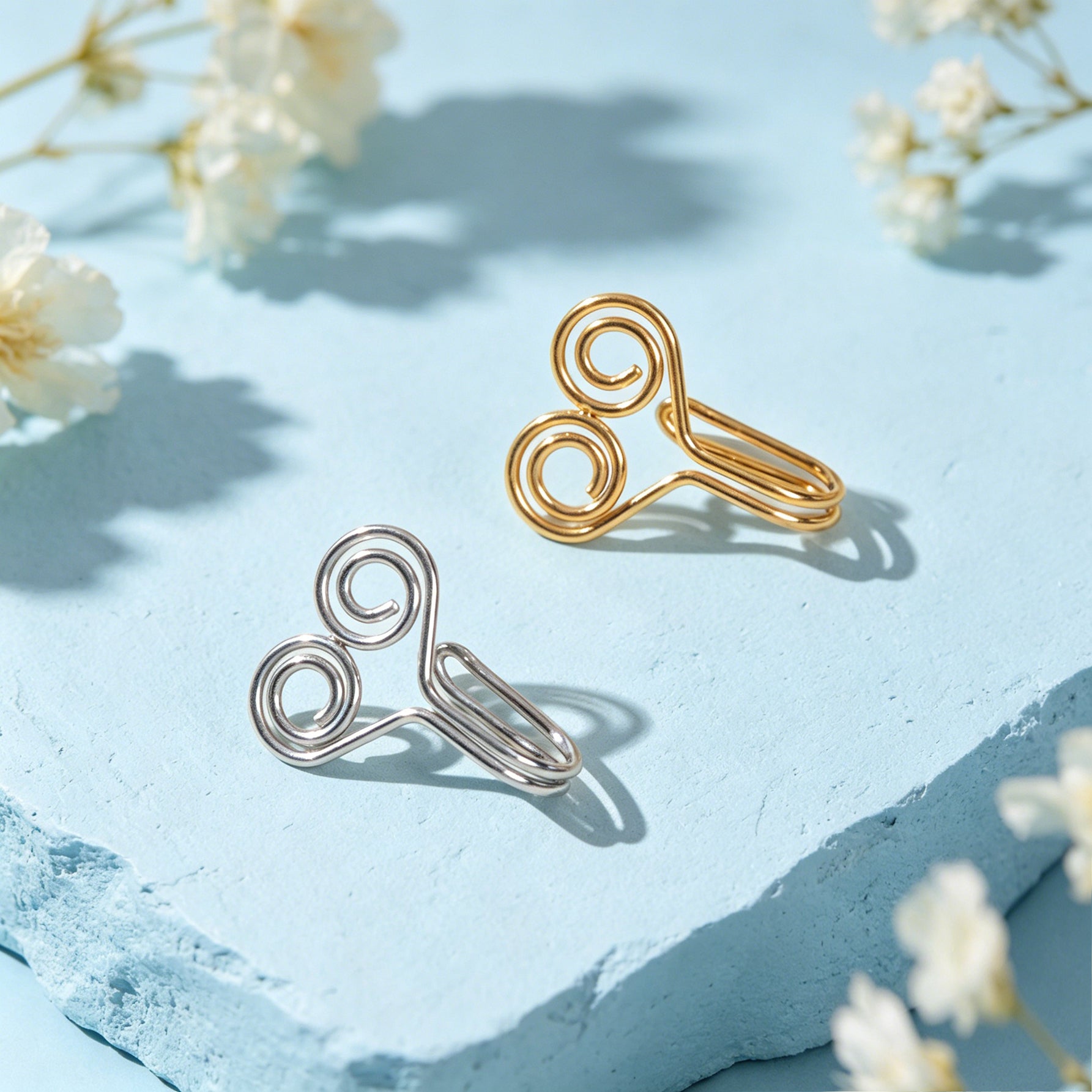 Minimalist Gold Silver Double Spiral Wire Ear Cuffs No Piercing Clip On Ear Clip-1