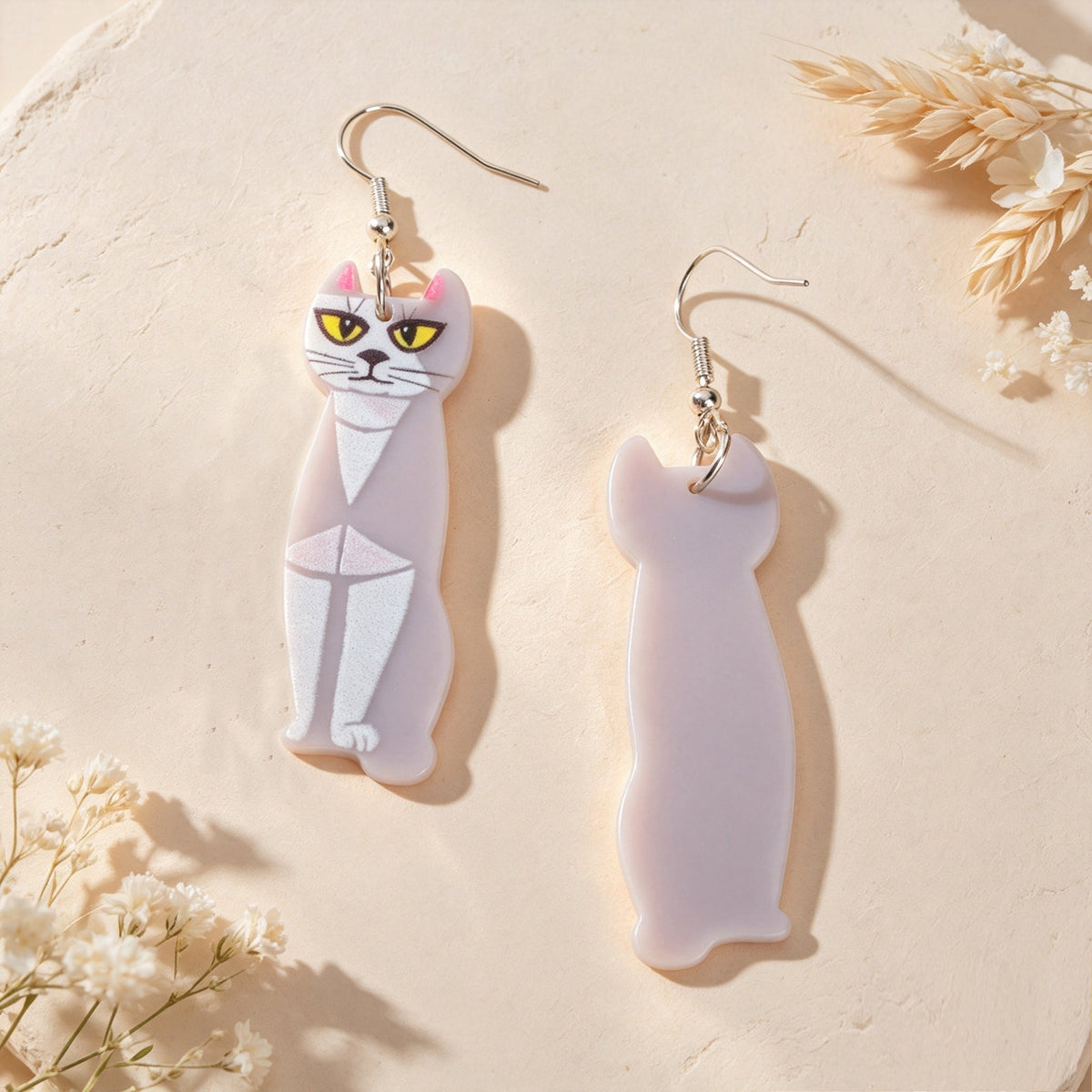 Fun Grey Long Cat  Acrylic Dangle Earrings Cute Pet Animal Element Accessories-2