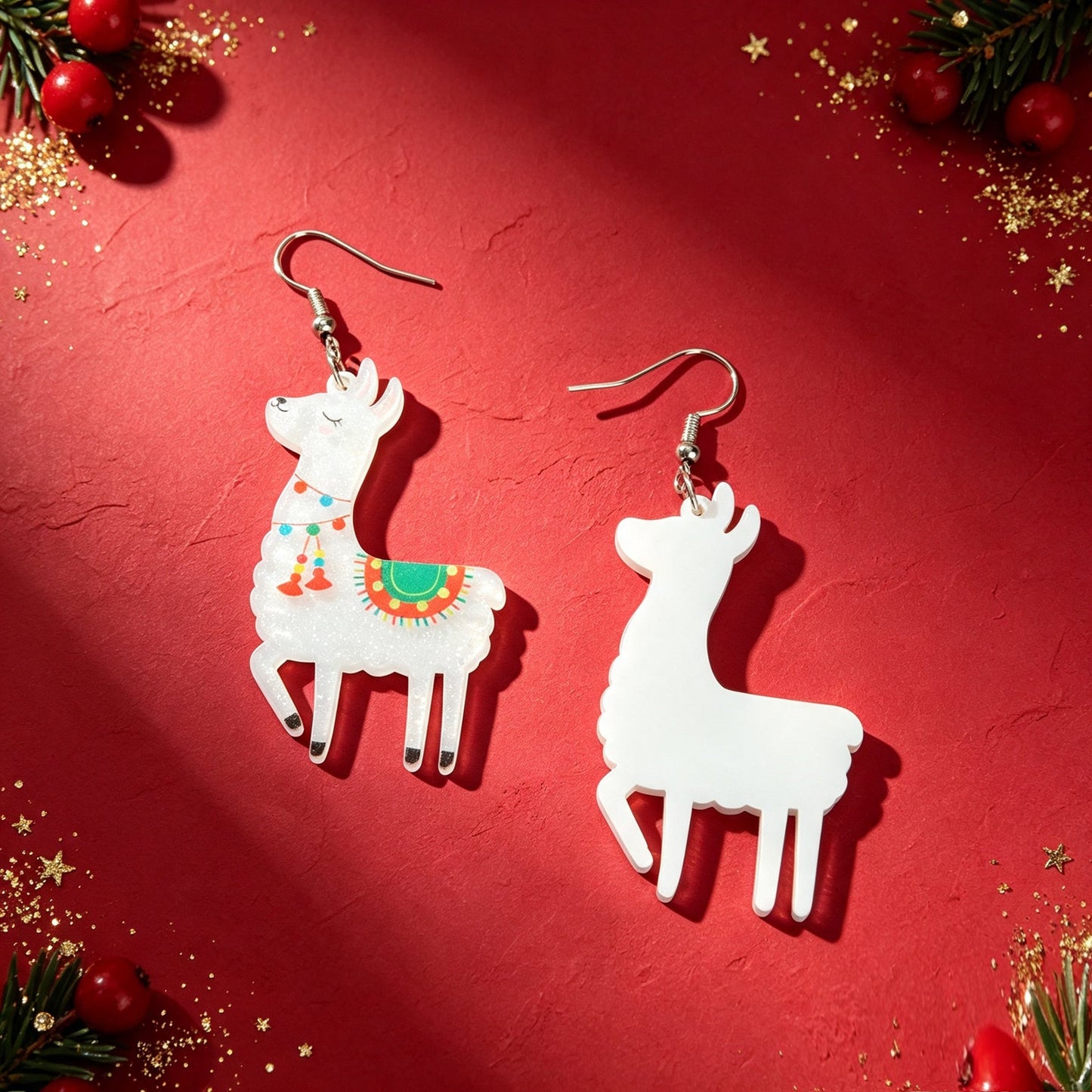 Cartoon Llama Acrylic Dangle Earrings Cute Animal Xmas Festival Party Birthday Jewelry-1