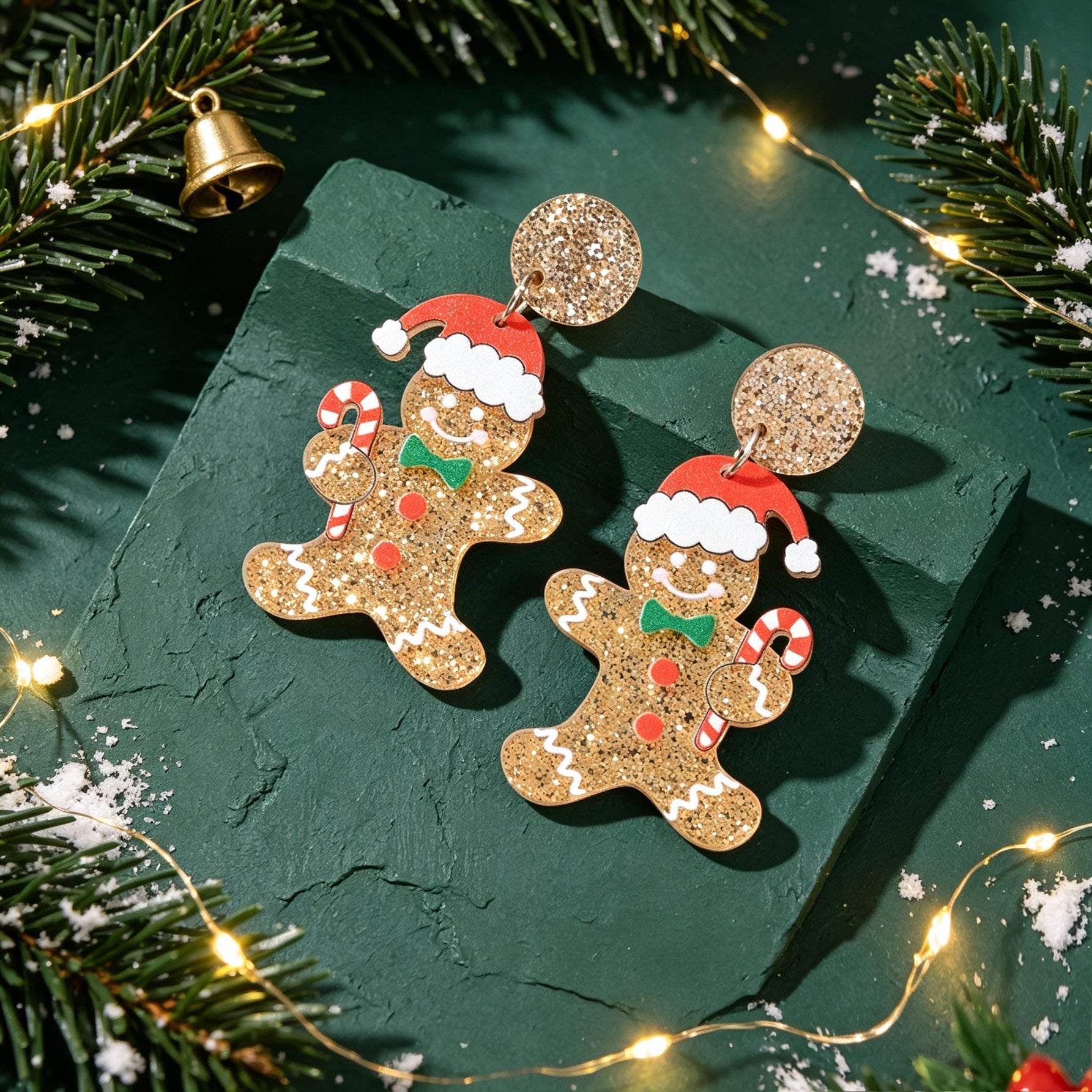 Cute Christmas Gingerbread Man Dangle Earrings Festive Holiday Fun Xmas Jewelry-1