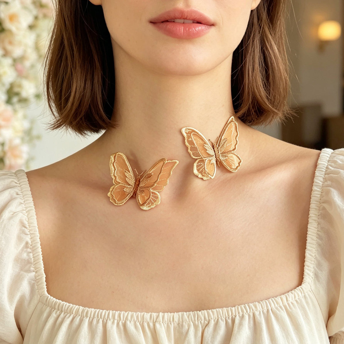 Fashion Spun Fabric Butterfly Thin Choker Necklace Party Holiday Jewellery Gift-1