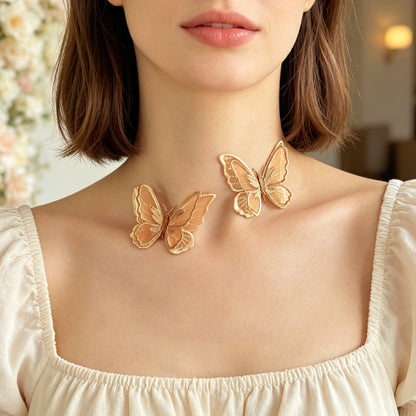 Fashion Spun Fabric Butterfly Thin Choker Necklace Party Holiday Jewellery Gift-1