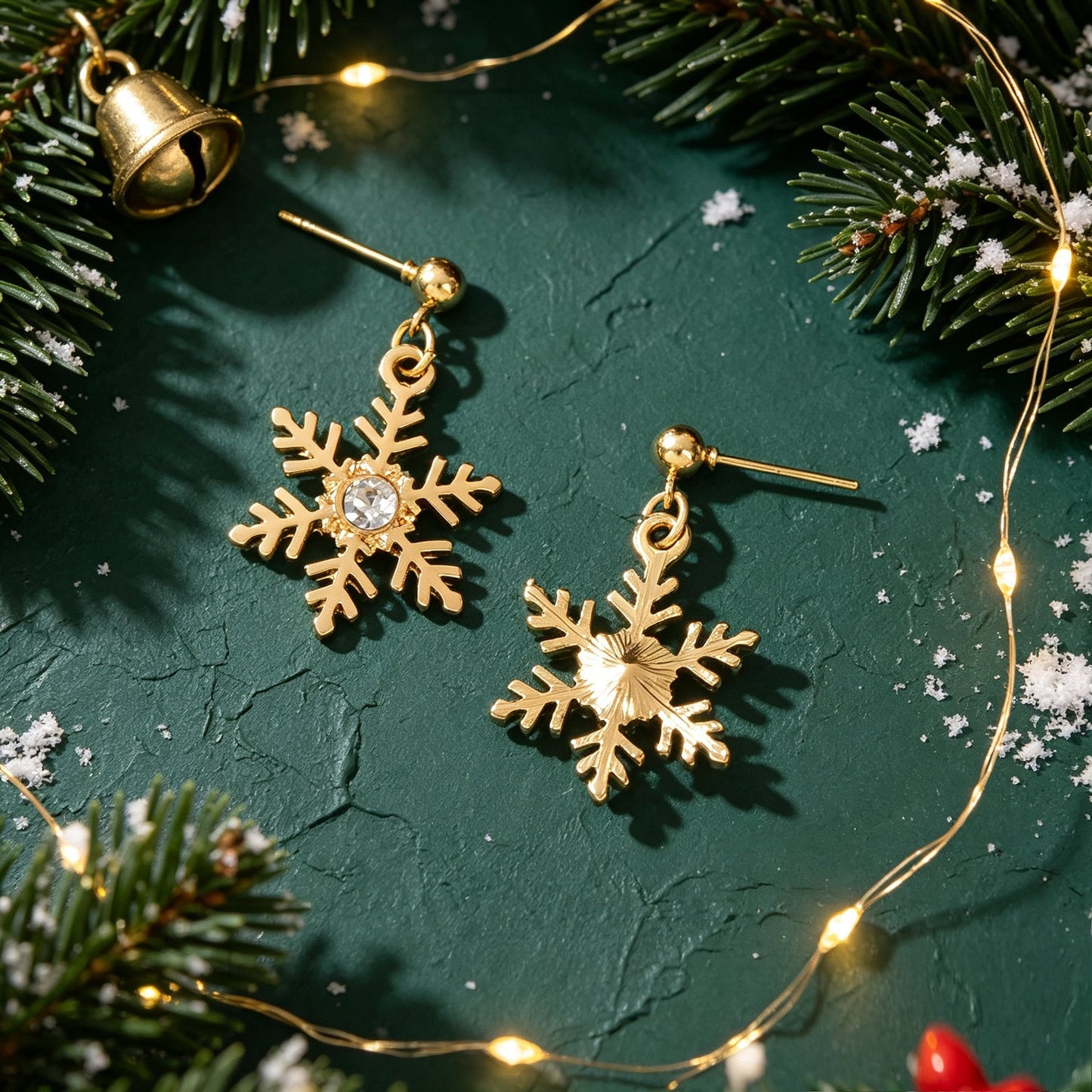 Luxury Gold Inlaid Crystal Snowflake Dangle Earrings Christmas Festive Jewellery-1