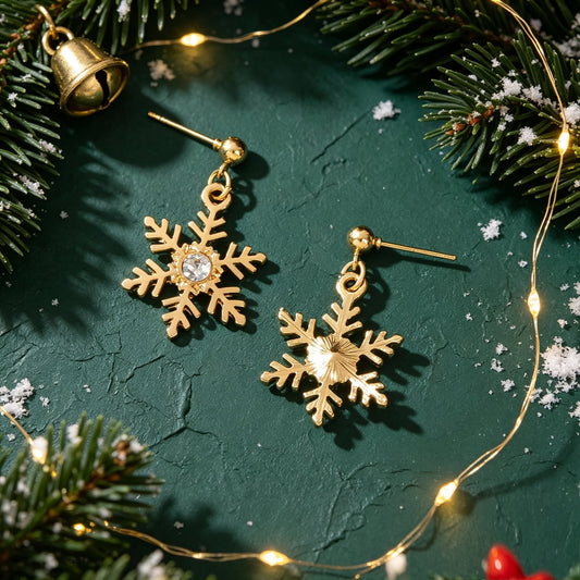 Luxury Gold Inlaid Crystal Snowflake Dangle Earrings Christmas Festive Jewellery-1