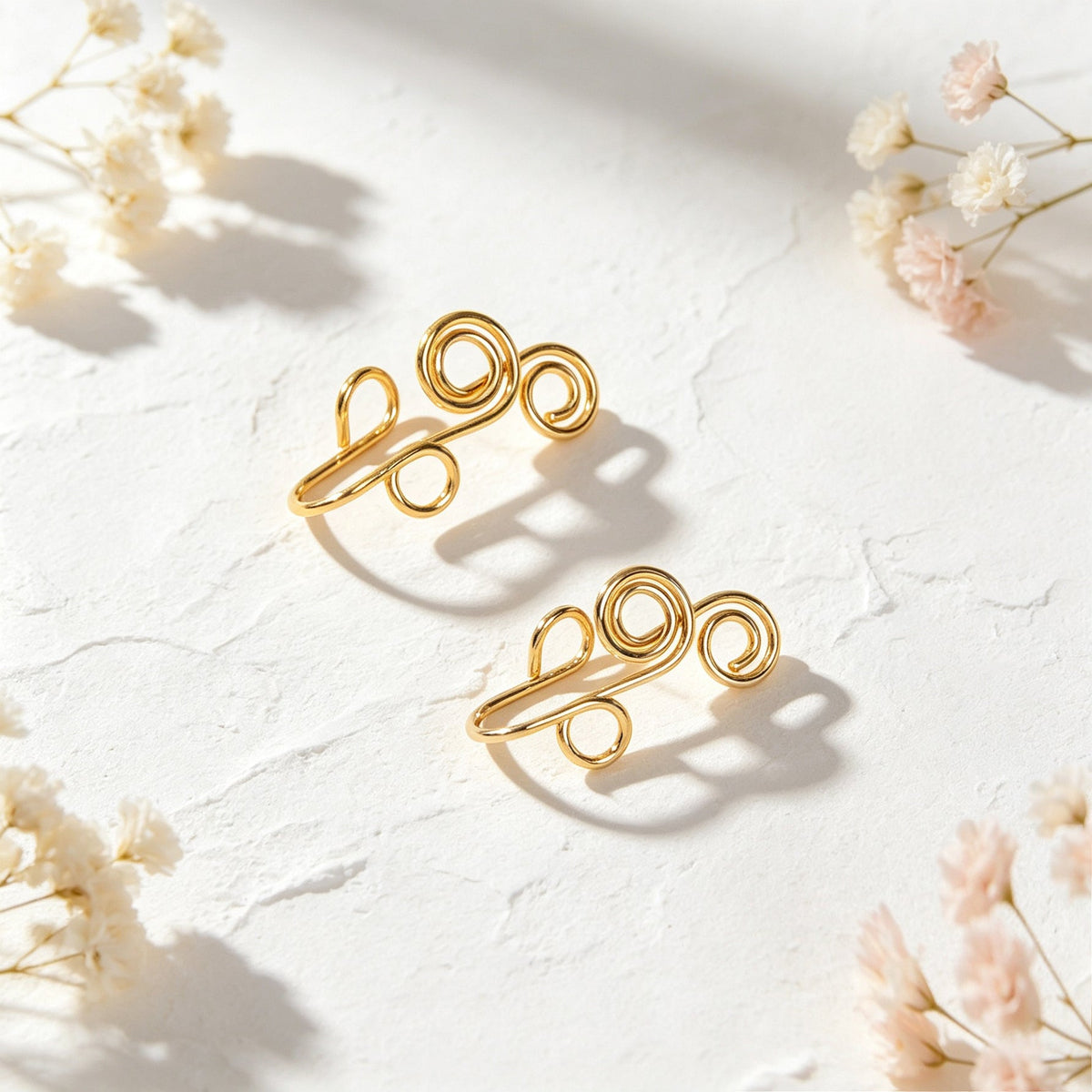 2pcs Gold Ear Cuff Clip‑on Earrings No Piercing Swirl Wire Design Retro Jewelry-1