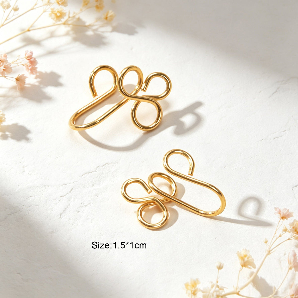 2pcs Simple Dainty Ear Cuff No Piercing Gold Lucky Four Leaf Cartilage Ear Clips-1