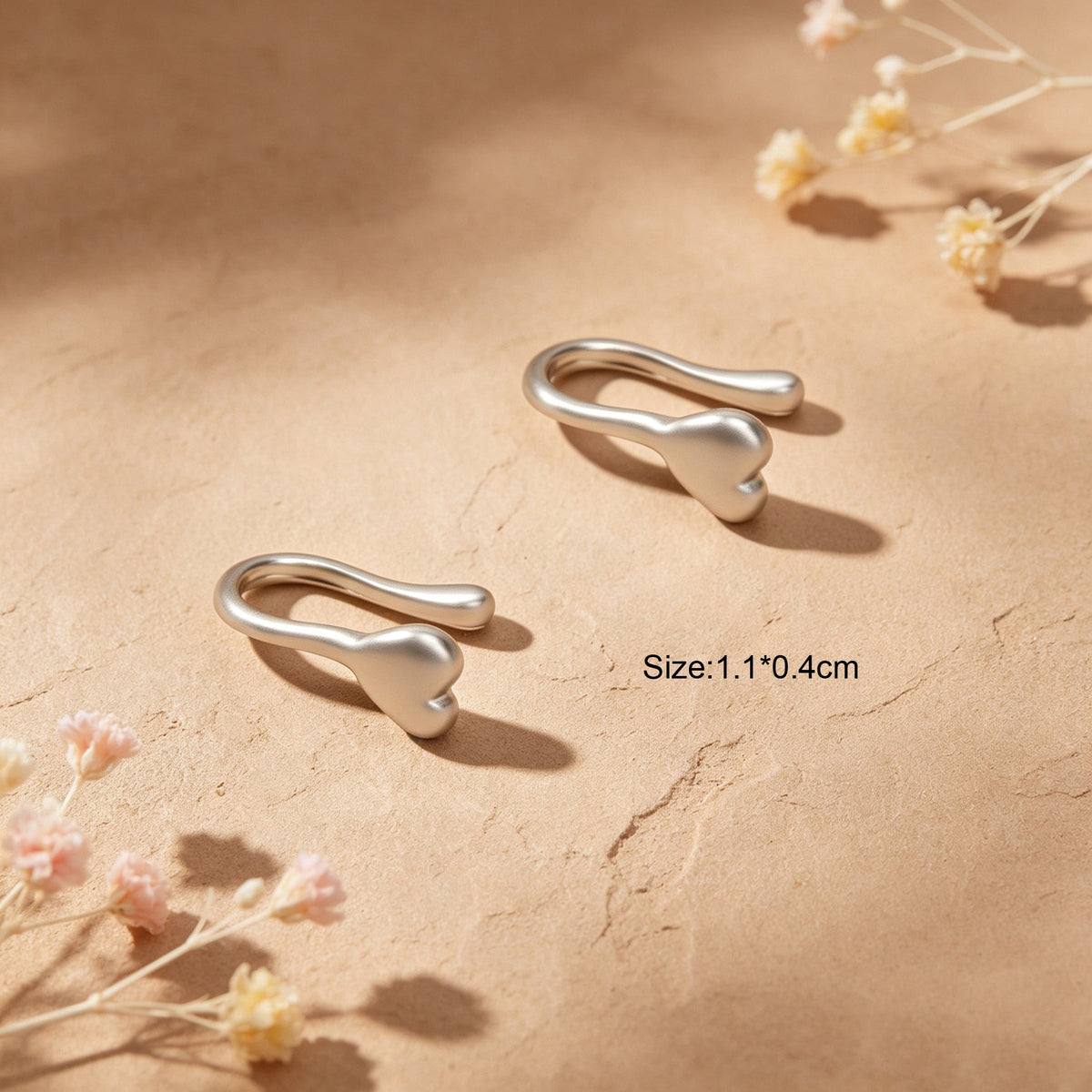 2pcs Minimalist Fashion Heart Silver Tiny Dainty Love Non perforated Ear Clips-1