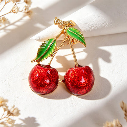 Cute Cherry Enamel Brooch Metal Fruit Lapel Pin Pretty Jacket Shawl Accessories-1