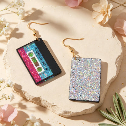 Retro Glitter Colorful Sequins Tape Dangle Earrings Y2K Hip Hop Jewelry for Bar Nightclub Music Festival-2