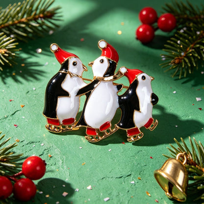 Christmas Funny Penguin Brooch Pin Enamel Santa Hat Xmas Holiday Jewellery Gift-1