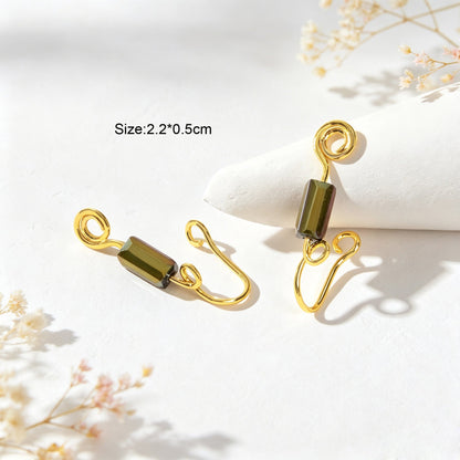 2pcs Gold Wire Wrap Green Bead Ear Cuff Non Piercing Ear Clips Cartilage Jewelry-1