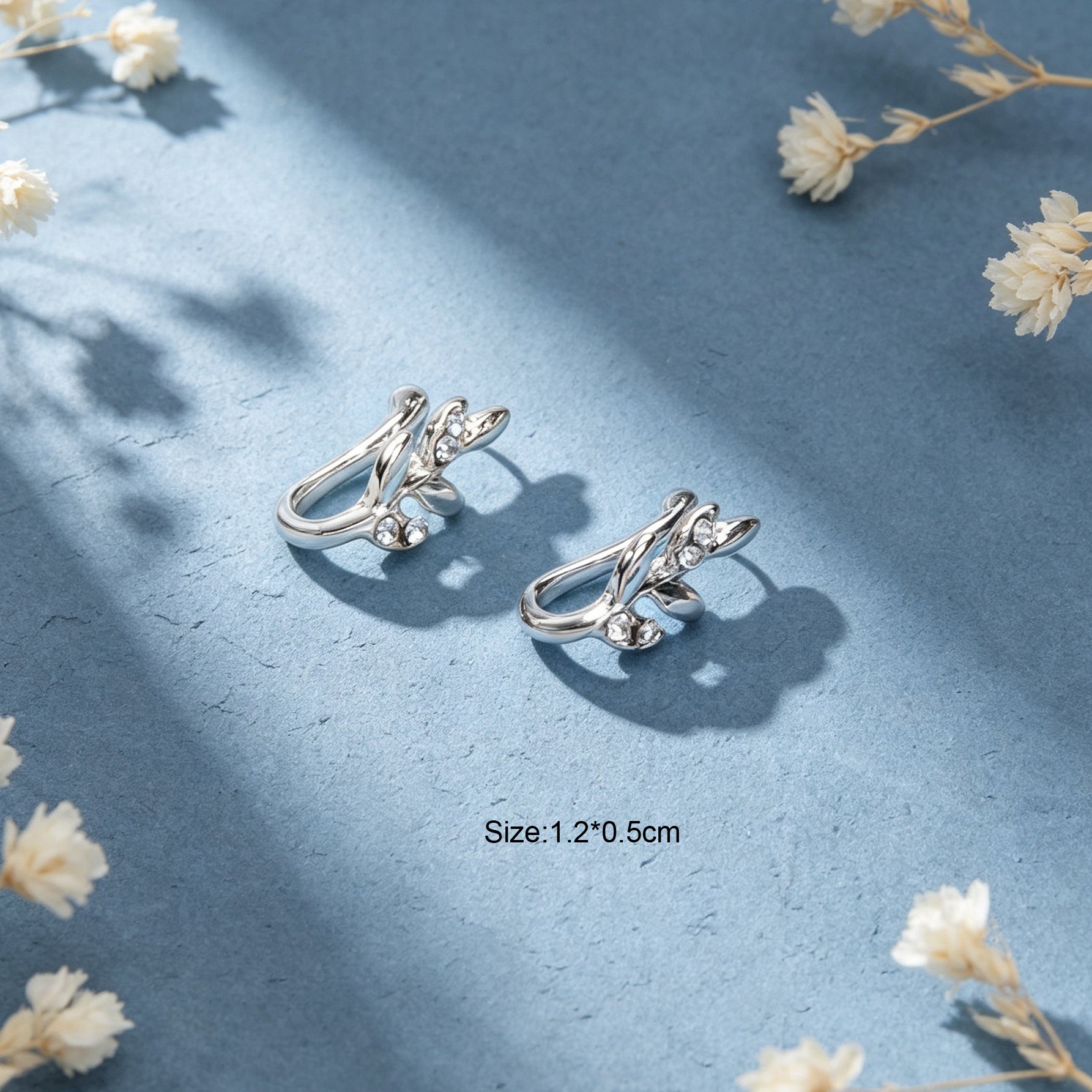 2pcs Silver Dainty Twig Leaf Ear Cuffs Simple Non-Pierced Cartilage Ear Clips-1