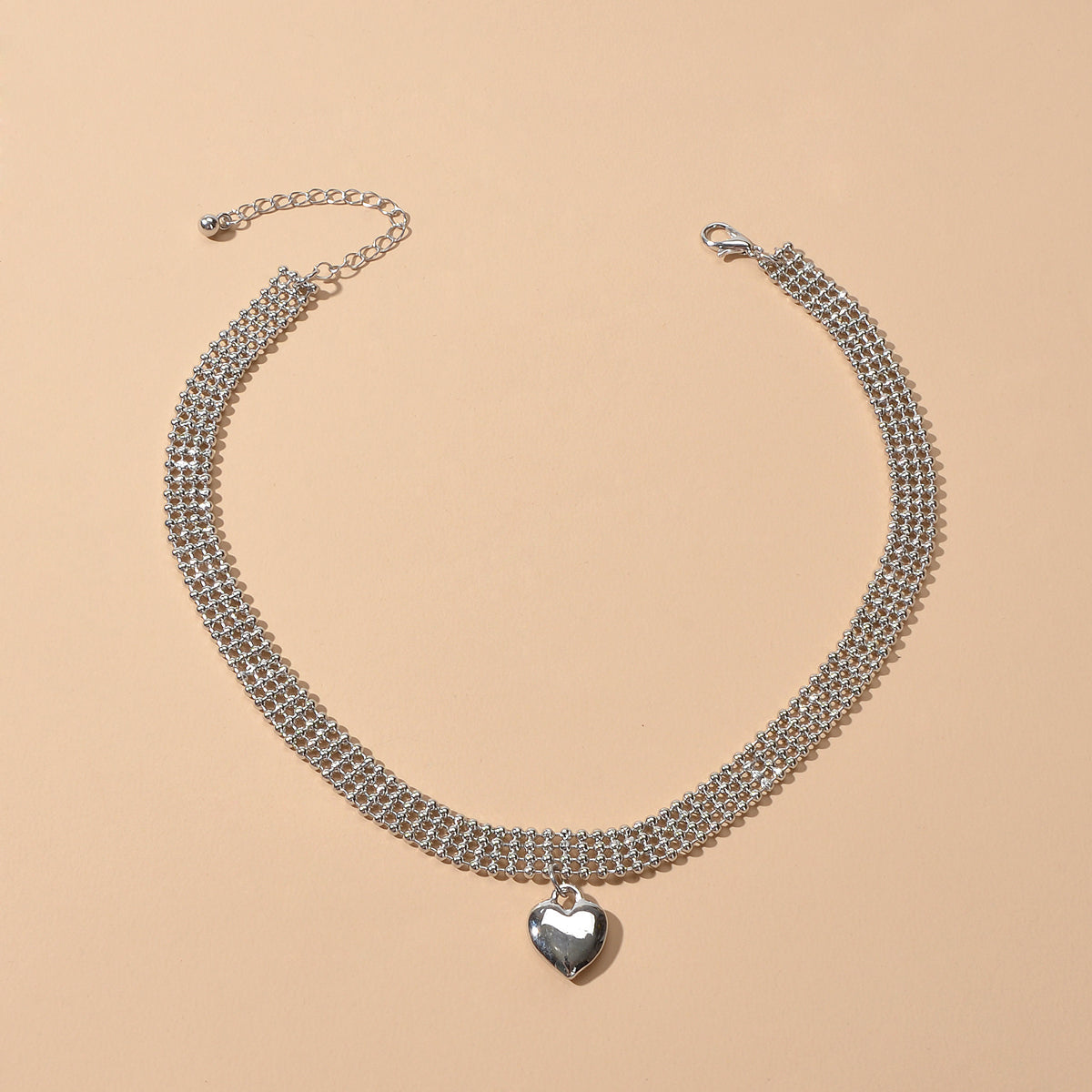 Wide Multi-layer Popcorn Silver Chain Heart Necklace Women Party Decoration Gift-0