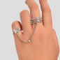 Personality Rhinestone Silver Butterfly Double Fingers Ring with Chain Ear Cuff-0