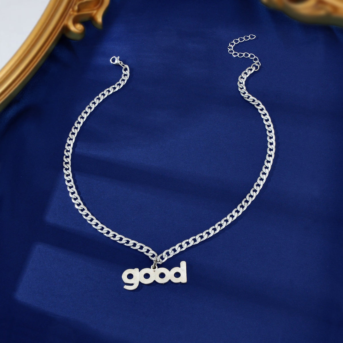 Street Sporty Silvery Thick Link Chain Good Letter Pendant Necklace Party Music Festival Jewelry-2