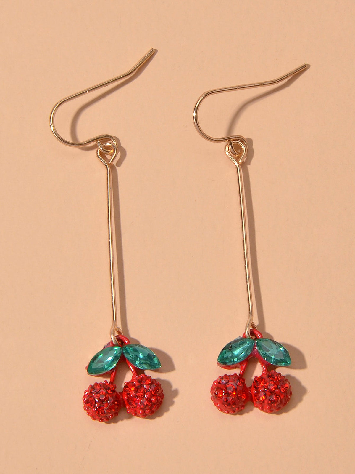 Gift Jewellery Cute Funny Green Crystal Red Cherry Long Dangle Pendant Earrings-0