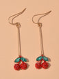 Gift Jewellery Cute Funny Green Crystal Red Cherry Long Dangle Pendant Earrings-0
