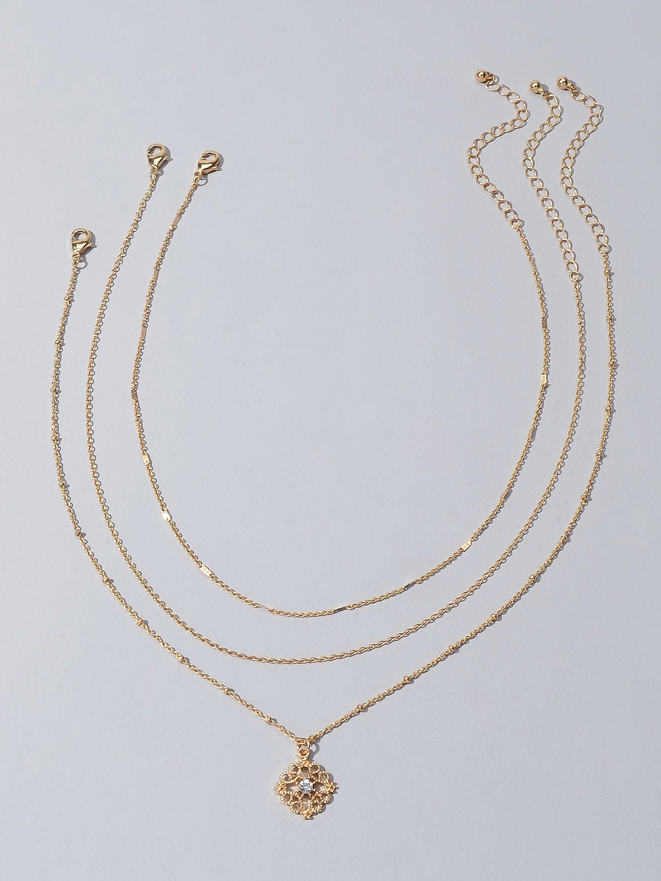 3pcs Female Jewelry Beautiful Multiple Gold Chain Flower Pendant Trendy Necklace-0