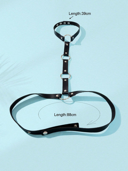 Punk Black PU Leather Body Belly Harness Waist Chain Rave Adjustable Nightclub Body Jewelry-1
