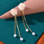 Romantic Resin Flower Pearl Charm Long Gold Chain Pendant Earrings Women Date-0
