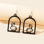 Black Acrylic Cage Easter Rabbit Bunny Dangle Earrings Funny Pet Jewellery Gift-0