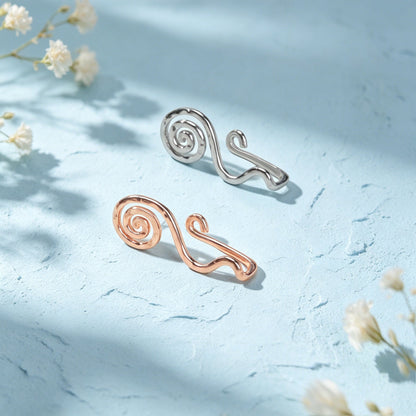 2 pcs Rose Gold Silver Spiral Ear Cuff Simple Irregular Metal Geometric Ear Clip-2